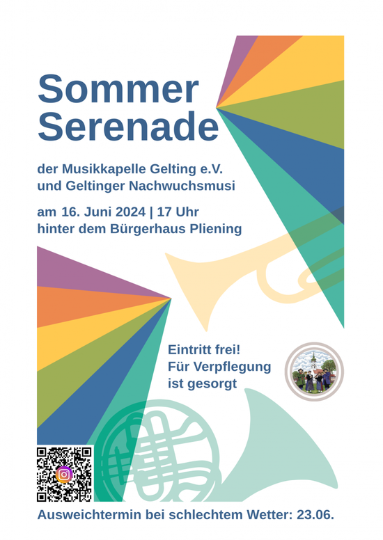 Plakat Sommerserenade, 16. Juni 2024 17 Uhr hinter dem Bürgerhaus Pliening